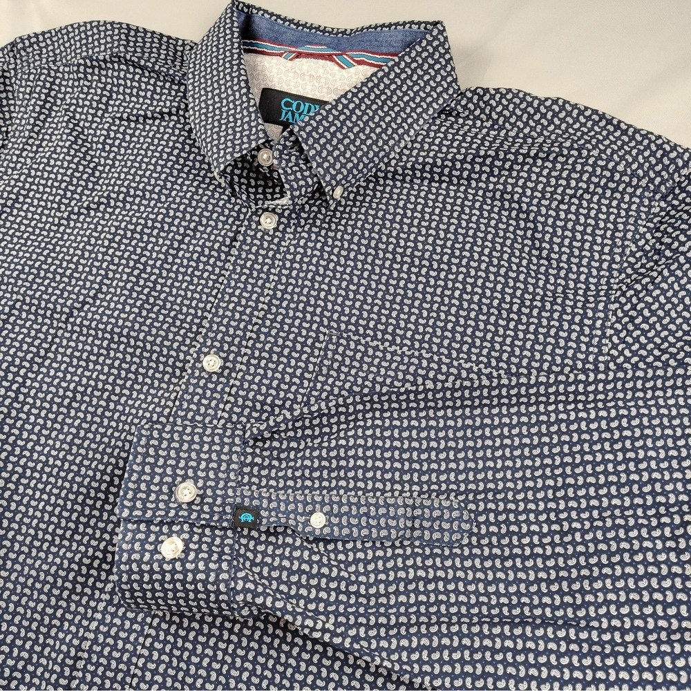 Cody James Core Western Shirt Mens Large Blue White Micro Paisley Long Sleeve